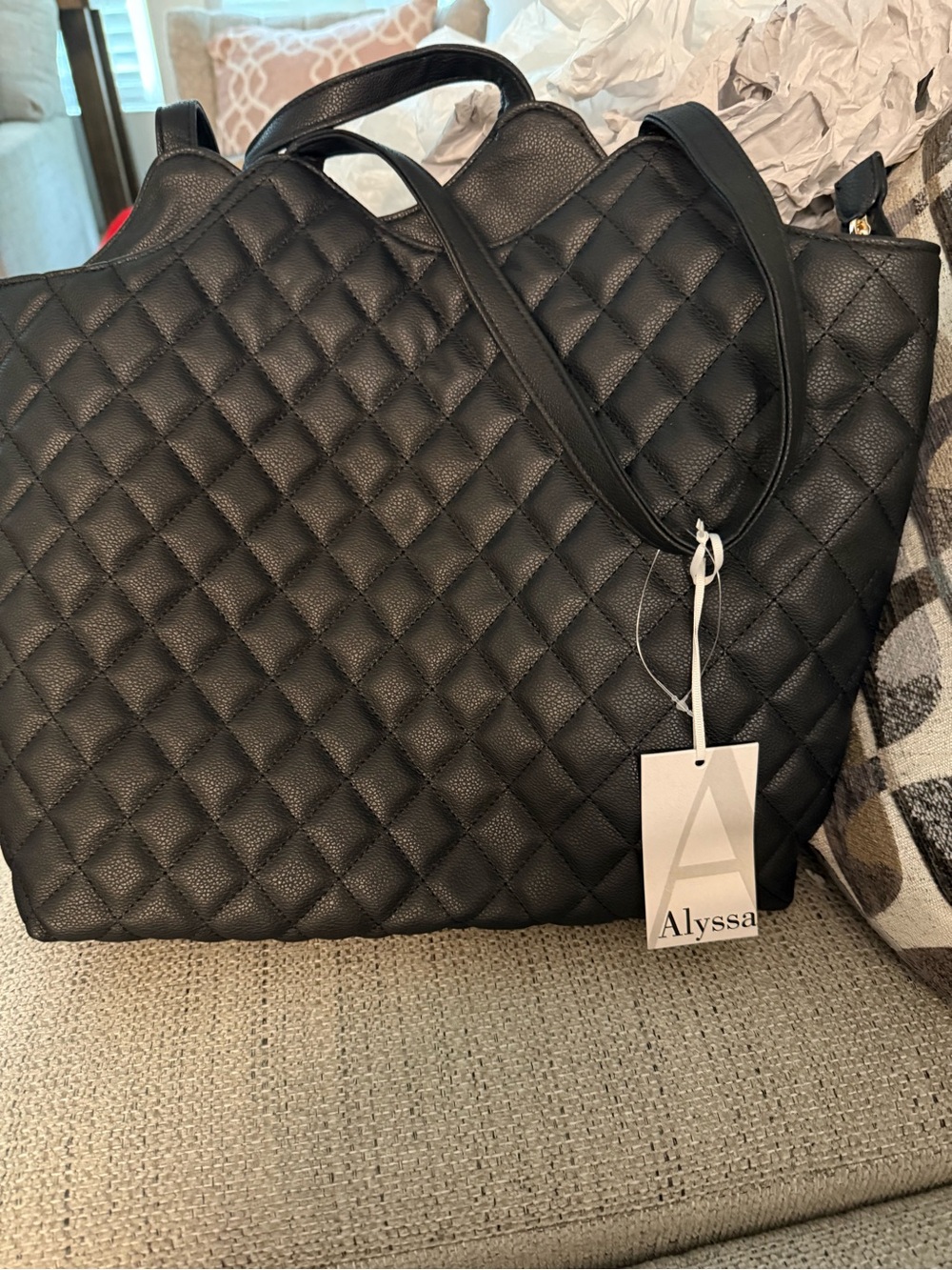 Alyssa Quilted Black Tote Bag